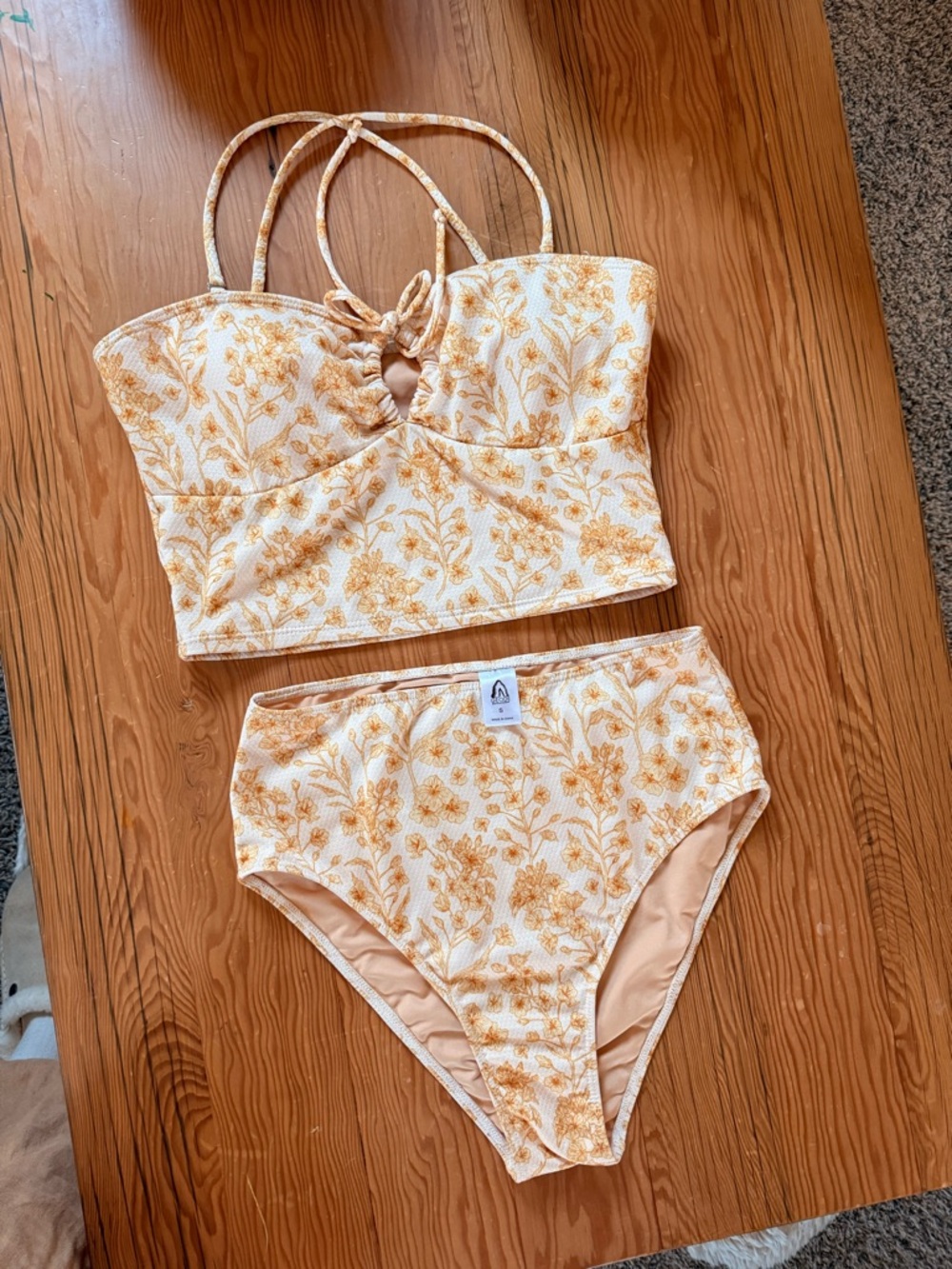 Two Piece Swim - Yellow Honeycomb textured